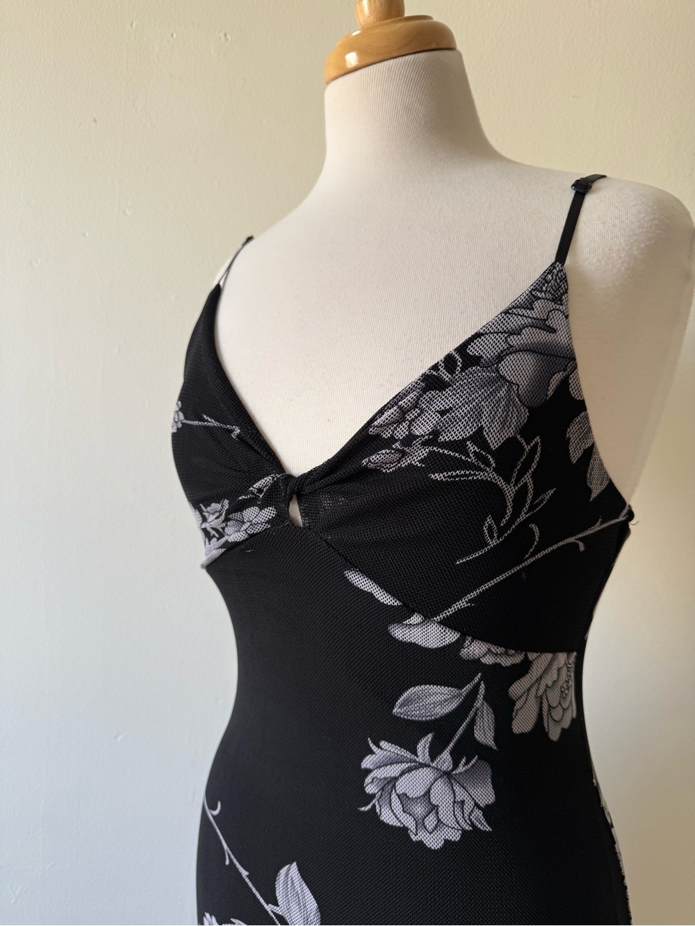 Cool ice Y2K Black Floral Mesh Slip Dress Sheer Hem Goth Coquette - Picture 5 of 10